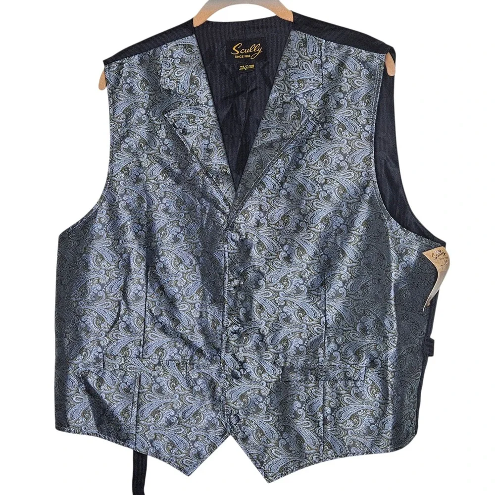 Scully‎ Vest NWT Mens L Blue Paisley Gold Western Wedding Prom Formal Party